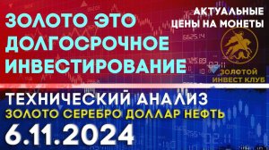 Золото это долгосрочное инвестирование. Анализ рынка золота, серебра, нефти, доллара 06.11.2024 г