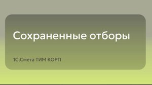 1С:Смета ТИМ КОРП - Сохраненные отборы