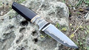 Нож "Ворон "  - QPM53 в обкладках из нерждаиаска, зуб мамонта, эбен.