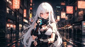 Аниме Красотка - Cyberpunk | Anime Girl | Rainy | City Street - Живые Обои