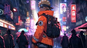 Наруто на Улице - Naruto | Rainy Street | Cyberpunk Style | Glitch - Живые Обои