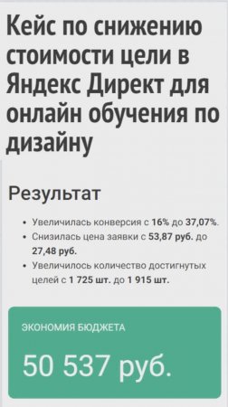 Кейс по снижению стоимости цели в Яндекс Директ для онлайн обучения по дизайну