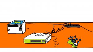 Злой офисный работник ломает компьютер СССР