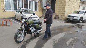 Мотоцикл Ява 42 зелёный (хаки защитный), внешний вид, звук мотора Jawa 42, работа двигателя Ява 42