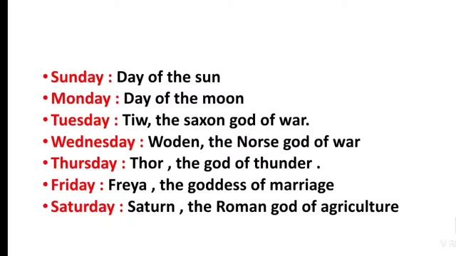 What is the meaning of Sunday , Monday , Tuesday, Wednesday , Thursday, Friday , Saturday ??