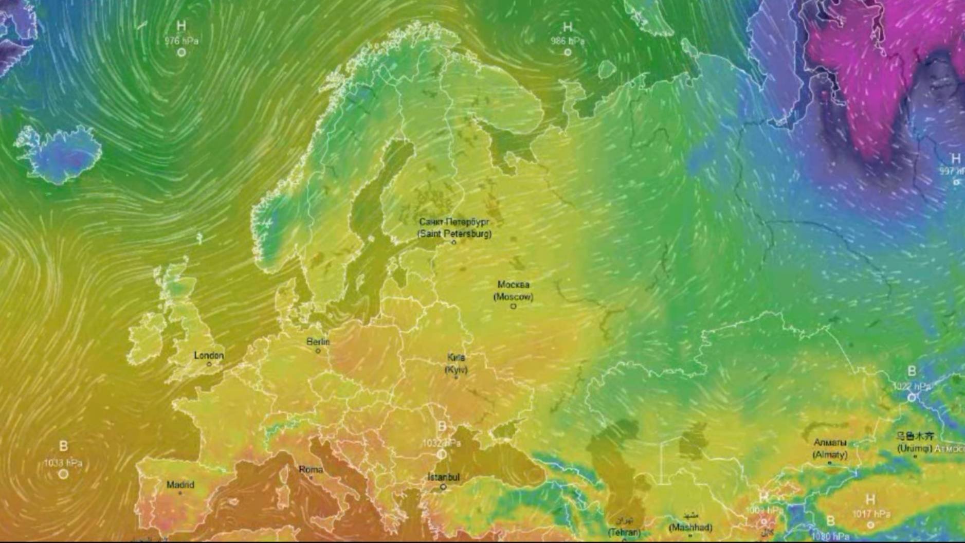 Движение воздушных масс воздуха над Европой и ЕТР за октябрь 2024 года