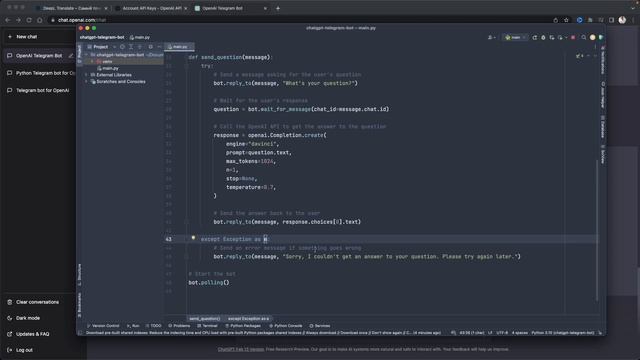 Chat GPT пишет Телеграм бот для общения с ИИ - скрипт на Пайтон с проверкой подписки на канал