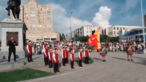 Гимн Омска, солисты оркестра "Лад" Евгений Романов и Анна Ракитина; хор мальчиков "Пересвет"