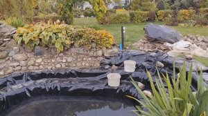 Пруд своими руками. 6 серия. Формирую красивый берег. Цементирую камни.