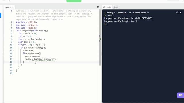 Find the Adress of the Longest Word in String - C Function