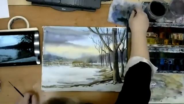 Акварельная живопись 18.03 Весенний пейзаж.