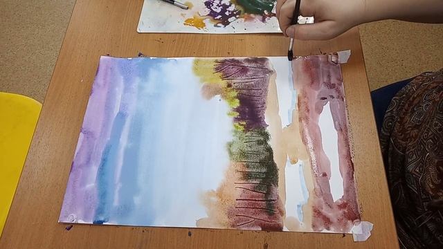 Весенний пейзаж с проталинами. Часть 2. Акварель.(1)