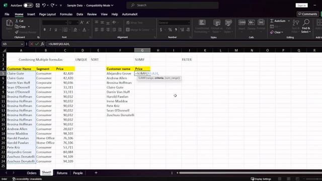 How to use Unique Sum and Filters  | Excel Formulas for Beginners. Excel 2016 -2021
