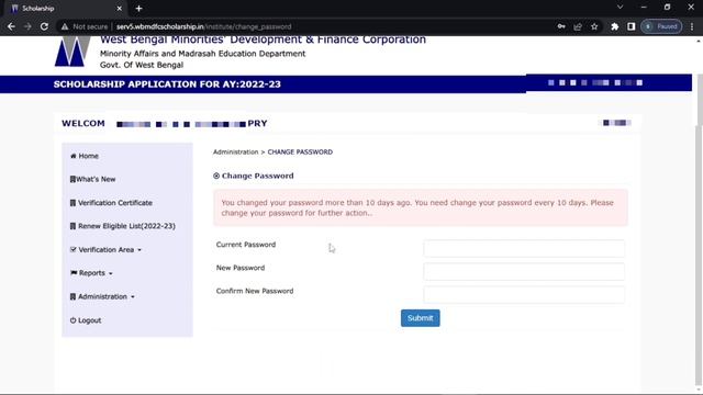 How To  Change Password For Institute Log In2022-23/Aikyashree Scholarship/Password Change2022-23