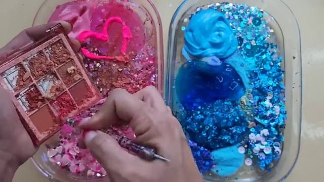 Мой маленький пони! Розовый и синий слайм. Смешиваем макияж, детали, блёстки в слайм!
