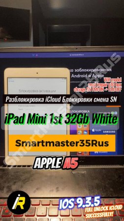 Разблокировка iCloud блокировки на iPad Mini 1 32GB White через замену SN (FMI: ON ➜ OFF)