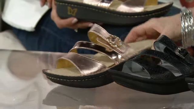 Alegria Leather Slide Triple Strap Sandals - Colette on QVC смотреть онлайн