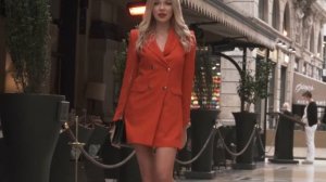 Blonde model walks in high heels sandals / designer high heels