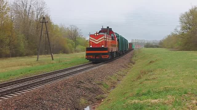 ТМЭ1-025 (БЧ, ТЧ-16 Витебск) со сборным грузовым поездом