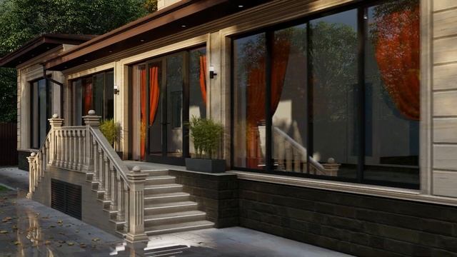 The design of a two-storey private house and with night views.