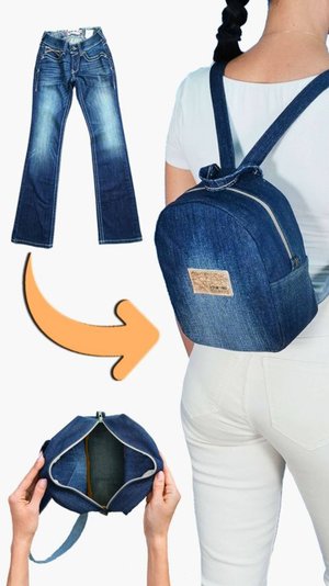 Легко переделать джинсы! Милый мини-рюкзак из старых джинсов!👜✂️