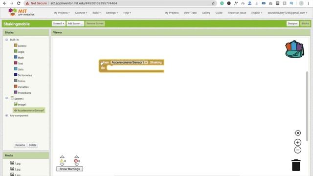 How to change image on mobile shaking in MIT App Inventor [ Accelerometer Sensor ]
