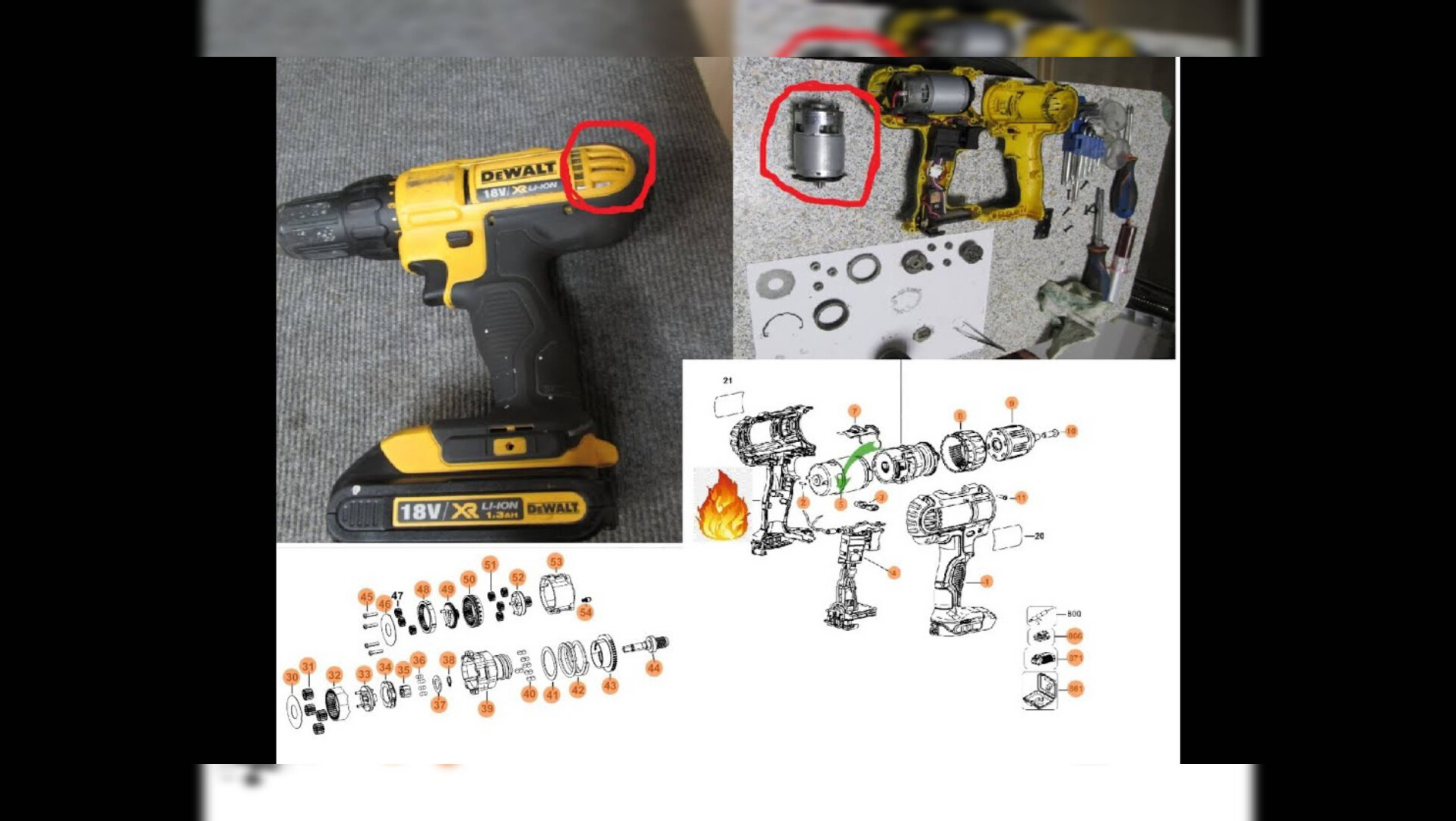 Ремонт шуруповёрта DeWalt 18v DCD771 при работе искрит