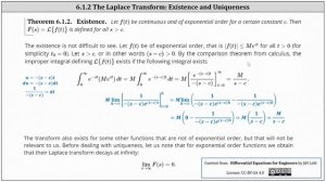 (6.1.2) The Existence and Uniqueness of a Laplace Transform