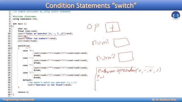 Programming Fundamentals using C++, Lecture 12 Decisions Control: Switch Statement