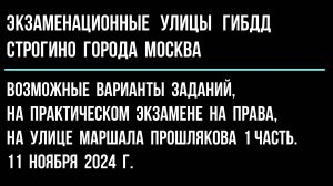 Возможные варианты заданий, на практическом экзамене на права, на улице Маршала Прошлякова. 1 часть