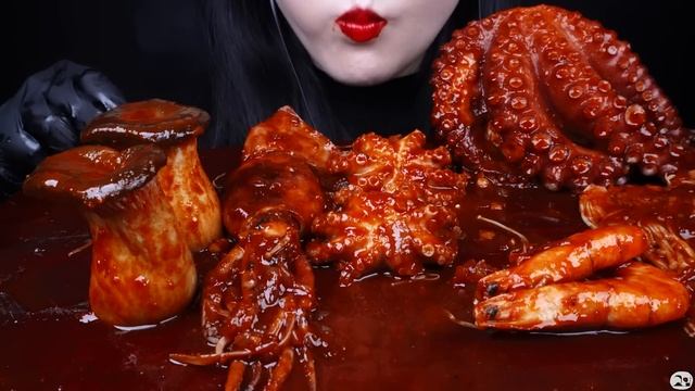ASMR SPICY SEAFOOD, SPICY ENOKI  MUSHROOM, OCTOPUS, SQUID, CRAB, SHRIMP해물찜 먹방, 팽이버섯 먹방 MUKBANG