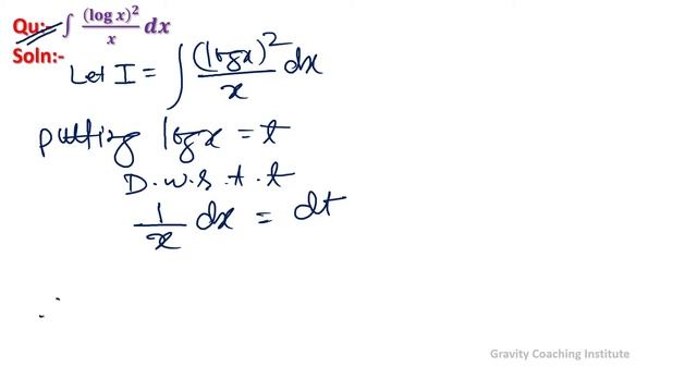 Q9 | ∫ (logx)^2/x dx | Integral of log x whole square / x | Ex 7.2 | Integrate: (log x)2 / x | XII