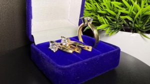Комплект кольцо и серьги с фианитами 585 проба