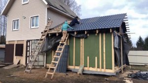 Деревянная пристройка к дому 6 на 6.  Строим стропильную систему двускатной крыши