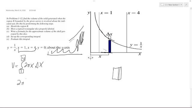 y = 1/x, x=1, x=4, y=0, about the y-axis смотреть онлайн