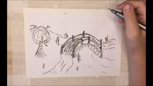 Как нарисовать пейзаж "мост через речку "