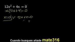 12x^2+4x=0 , ecuacion cuadratica de 2 terminos, hallar x , segundo grado , exponente 2