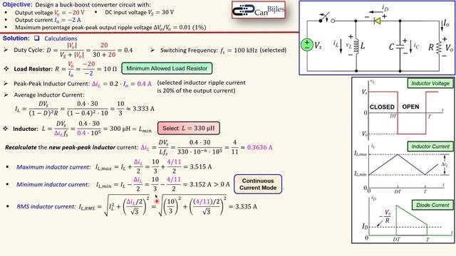 ⚡ DC-DC Buck-Boost Converter Design 🔋 Power Electronics Calculations & MATLAB/Simulink