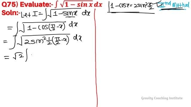 Q75 | Evaluate ∫ √(1-sinx) dx | Integral of square root 1 - sin x | Integration under root 1 - sin