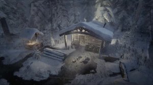 Небольшое укрытие от сильного ветра и ледяной вьюги в лесу