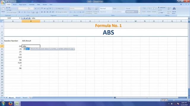 EXCEL IMPORTANT FORMULAE II ABS FORMULA II FORMULA NO. 1
