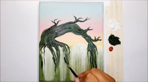 ВОДОПАД ДЕРЕВА ВРЕМЕНИ  - Уроки рисования акриловыми красками! Шаг за шагом! Живопись на холсте для