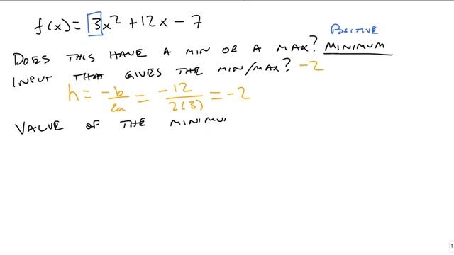 Minimum and Maximum Values of Quadratic Functions