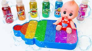 Любимые мультики АСМР для самых маленьких. Пупс и ванна из слайма. Игрушки развивающие.