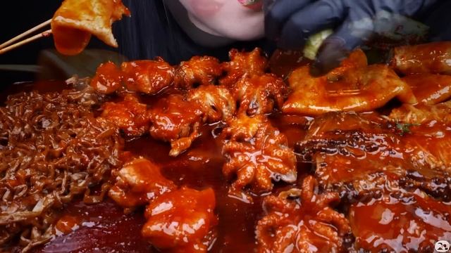 ASMR SPICY SEAFOOD, SPICY ENOKI  MUSHROOM, BLACK BEAN NOODLES, OCTOPUS,  해물찜 팽이버섯 먹방 MUKBANG