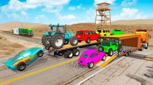 Перевозка автомобилей с бортовым прицепом на грузовике - Спидбампы против Маккуина против поезда