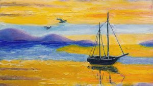 Живопись. Картина маслом Лодка на закате