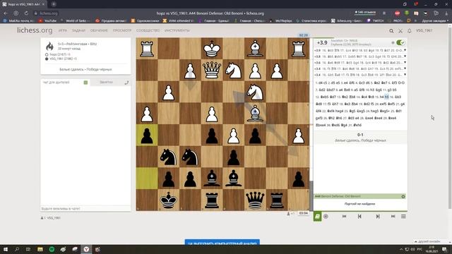Защита Бенони. Блиц 5+3. Жертва пешки,фигуры и прорыв в центре! смотреть онлайн