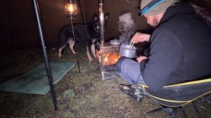 Caught in a Heavy Rain and Snowfall with my Dog - Relaxing Winter Camping with Hot Tent, Nature