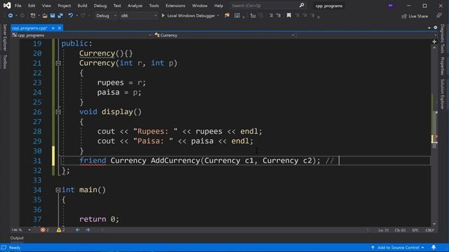 Currency class and Friend Function AddCurrency() in C++